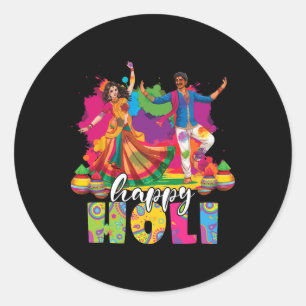 Happy Holi Indian Dancing Spring Holi Festival Runder Aufkleber