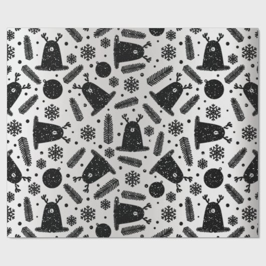 Happy Holiday Alien Reindeer Silver Black Snow Geschenkpapier (Flach)