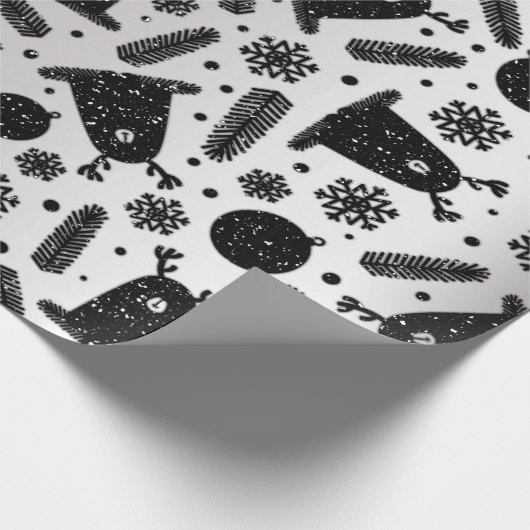 Happy Holiday Alien Reindeer Silver Black Snow Geschenkpapier (Ecke)