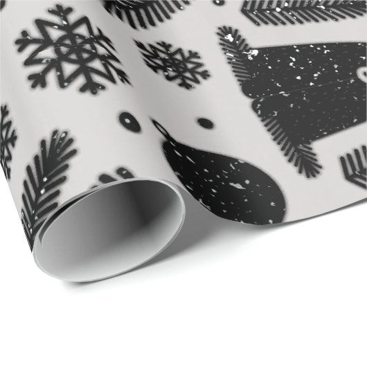 Happy Holiday Alien Reindeer Silver Black Snow Geschenkpapier (Rolleneckpunkt)