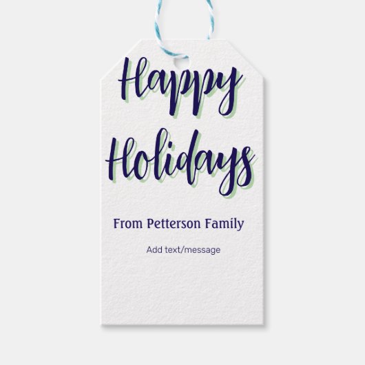 Happy Holiday Blau Grün Weihnachten stilvoll moder Geschenkanhänger (Vorderseite)