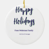 Happy Holiday Blau Grün Weihnachten stilvoll moder Keramik Ornament (Hinten)