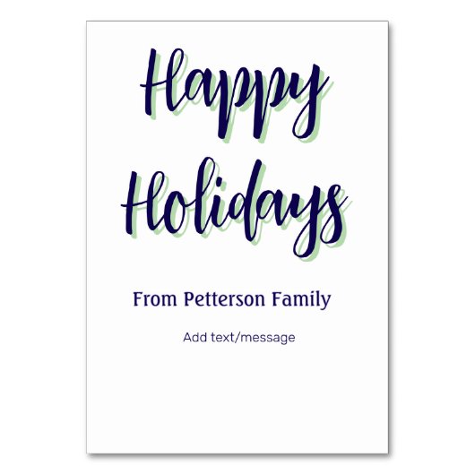 Happy Holiday Blau Grün Weihnachten stilvoll moder Tischnummer (Vorderseite)