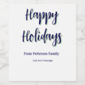 Happy Holiday Blau Grün Weihnachten stilvoll moder Weinetikett (Einzelnes Label)