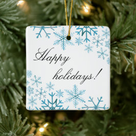 Happy Holiday Blue Snowflake Keramikornament