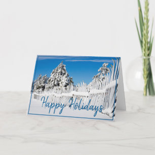 Happy Holiday Blues Winter Snow Ski Fence Photo Feiertagskarte