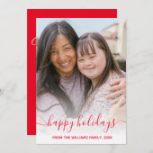 Happy Holiday Chic Rot-Handschrift Urlaub Foto Mitteilungskarte (Vorne/Hinten)