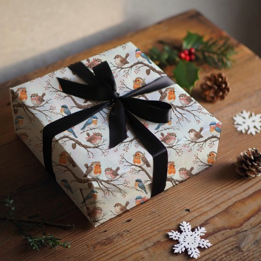 Happy holiday, Christmas candles and birds  Geschenkpapier Set