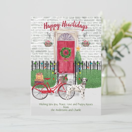 Happy Holiday Dalmatiner Fahrrad Rote Tür (Stehend Vorderseite)