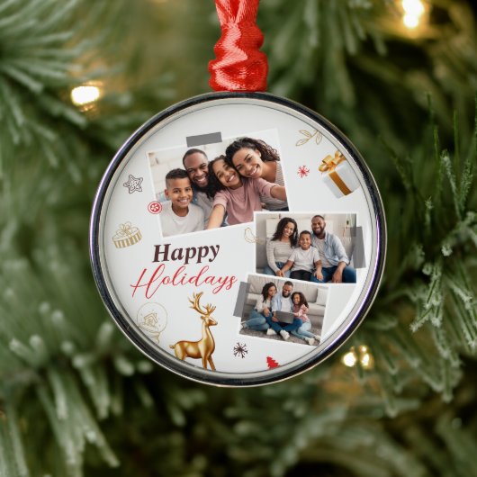 Happy Holiday Family Drei FotoCollage Ornament Aus Metall (Baum)