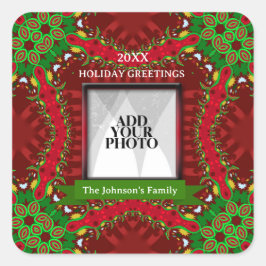 Happy Holiday Family Foto Quadratischer Aufkleber