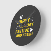 Happy Holiday, Festive and Fresh Runde Wanduhr (Winkel)