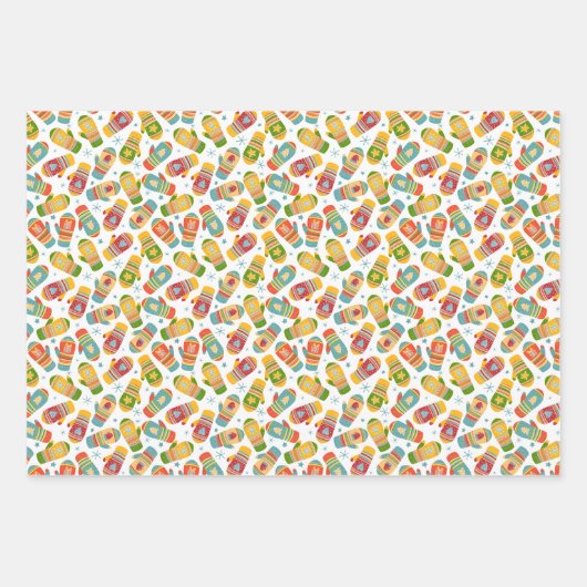 Happy Holiday Frohe Weihnachten warm Winter Mitten Geschenkpapier Set (Vorderseite)