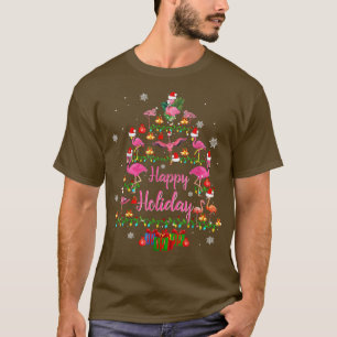 Happy Holiday Funny Flamingos Weihnachtsbaum Licht T-Shirt