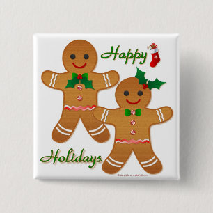 Happy Holiday Gingerbread Man Boy Girl Button