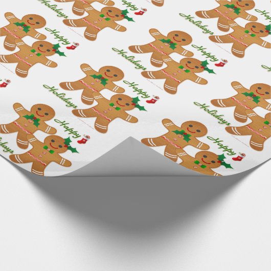 Happy Holiday Gingerbread Man Boy Girl Geschenkpapier (Ecke)