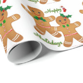 Happy Holiday Gingerbread Man Boy Girl Geschenkpapier (Rolleneckpunkt)