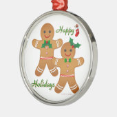 Happy Holiday Gingerbread Man Boy Girl Ornament Aus Metall (Links)