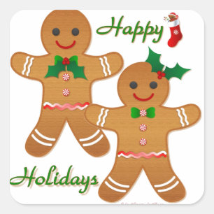 Happy Holiday Gingerbread Man Boy Girl Quadratischer Aufkleber