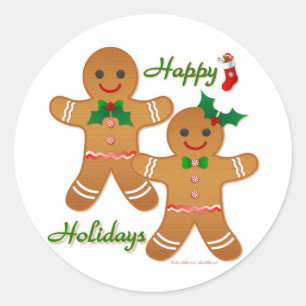 Happy Holiday Gingerbread Man Boy Girl Runder Aufkleber