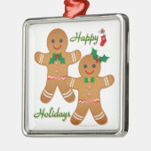 Happy Holiday Gingerbread Man Boy Girl Silbernes Ornament (Links)