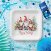 Happy Holiday Gnomes in Snowflakes Pappteller (Party)