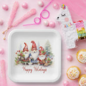 Happy Holiday Gnomes in Snowflakes Pappteller (Party)