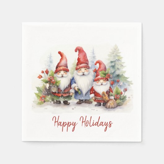 Happy Holiday Gnomes in Snowflakes Serviette (Vorderseite)