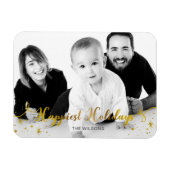 Happy Holiday Gold Foto Holiday Card Magnet (Horizontal)