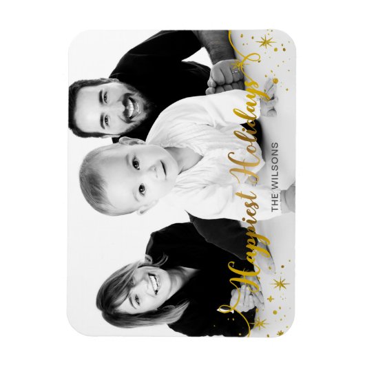 Happy Holiday Gold Foto Holiday Card Magnet (Vertikal)