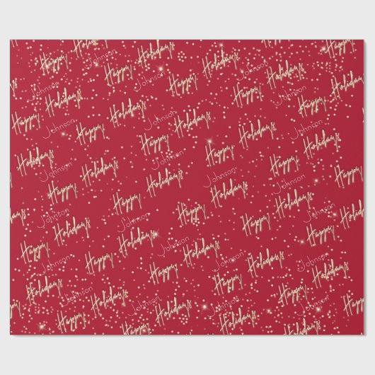 Happy Holiday Golden Script Individuelle Name Rote Geschenkpapier (Flach)