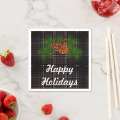 Happy Holiday - Grauer Tartan mit Kiefernkegeldeta Serviette (Beispiel)