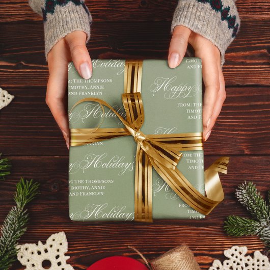 Happy Holiday Green Script Personalisiert Geschenkpapier
