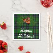 Happy Holiday - grüner Tartan mit Kiefernkegeldeta Serviette (Beispiel)