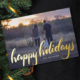 Happy Holiday Handschrift Gold Overlay Foto Folien Feiertagskarte