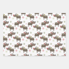 Happy Holiday heilig verlasst niedliche Rentierwei Geschenkpapier Set