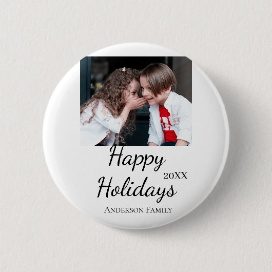 Happy Holiday Kinder Foto Moderne Geschenke Text Button (Vorderseite)