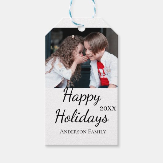 Happy Holiday Kinder Foto Moderne Geschenke Text Geschenkanhänger (Vorderseite)