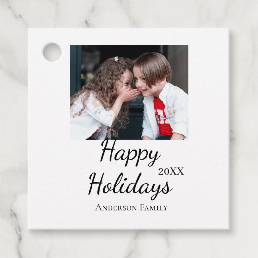 Happy Holiday Kinder Foto Moderne Geschenke Text Geschenkanhänger (Vorderseite)