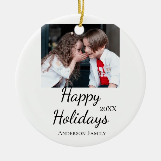 Happy Holiday Kinder Foto Moderne Geschenke Text Keramik Ornament (Vorne)