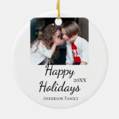 Happy Holiday Kinder Foto Moderne Geschenke Text Keramik Ornament (Hinten)
