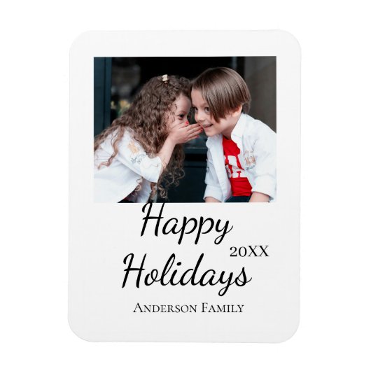 Happy Holiday Kinder Foto Moderne Geschenke Text Magnet (Vertikal)