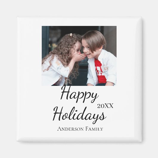 Happy Holiday Kinder Foto Moderne Geschenke Text Magnet (Vorne)