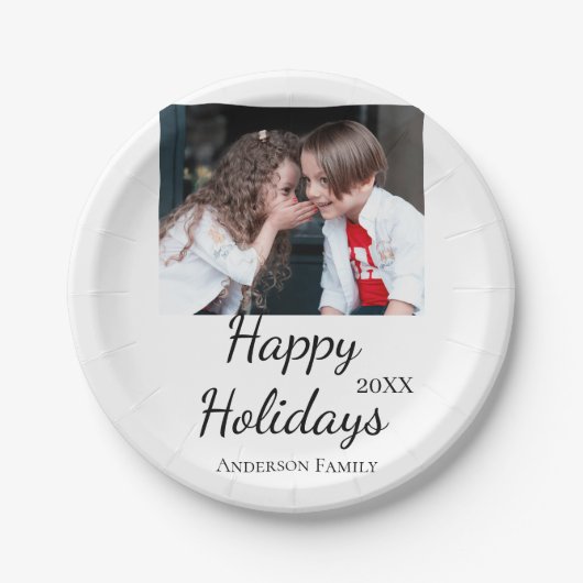 Happy Holiday Kinder Foto Moderne Geschenke Text Pappteller (Vorderseite)