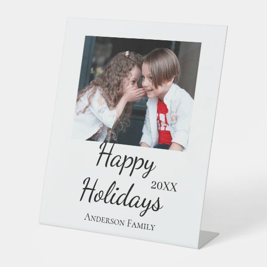 Happy Holiday Kinder Foto Moderne Geschenke Text Sockelschild (Vorderseite)