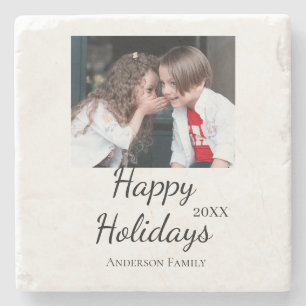 Happy Holiday Kinder Foto Moderne Geschenke Text Steinuntersetzer