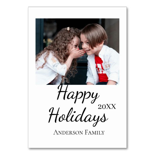 Happy Holiday Kinder Foto Moderne Geschenke Text Tischnummer (Vorderseite)