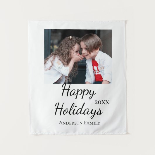 Happy Holiday Kinder Foto Moderne Geschenke Text Wandteppich (Vorderseite)