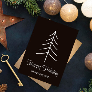 Happy Holiday l Black & White Minimal Pine Tree Feiertagspostkarte