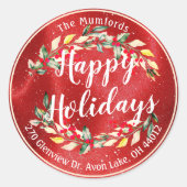 Happy Holiday Merry Christmas Holly Floral Rede Runder Aufkleber (Vorderseite)